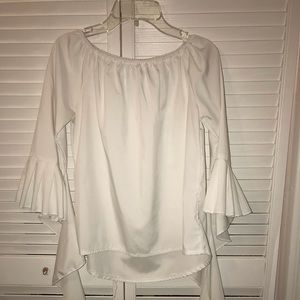 White Dramatic Long sleeve Ruffled Blouse